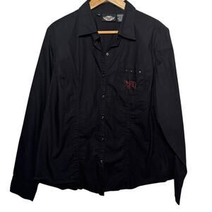 Harley Davidson Women's Plus Size 1W Black Embroidered Western Button Up Shirt